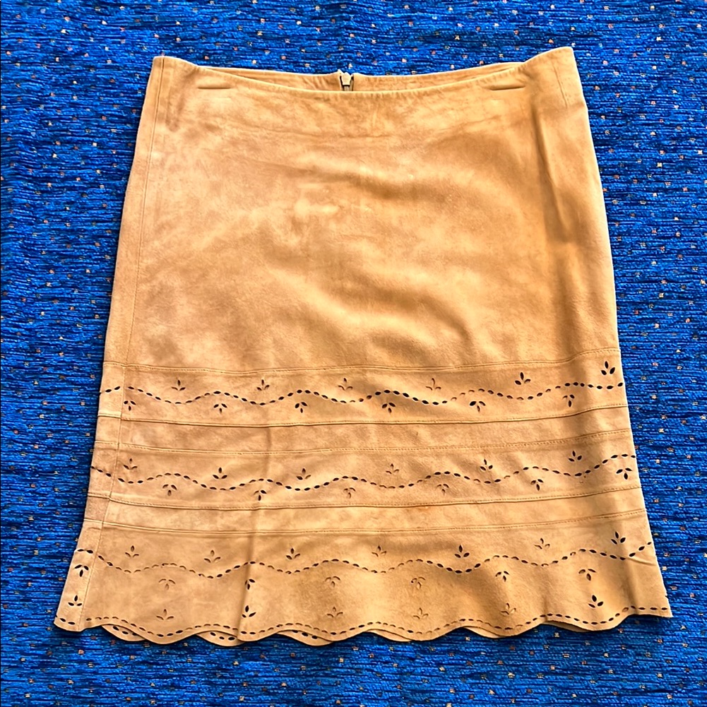Tan Suede Or Faux Suede? Skirt With Eyelet Detailing